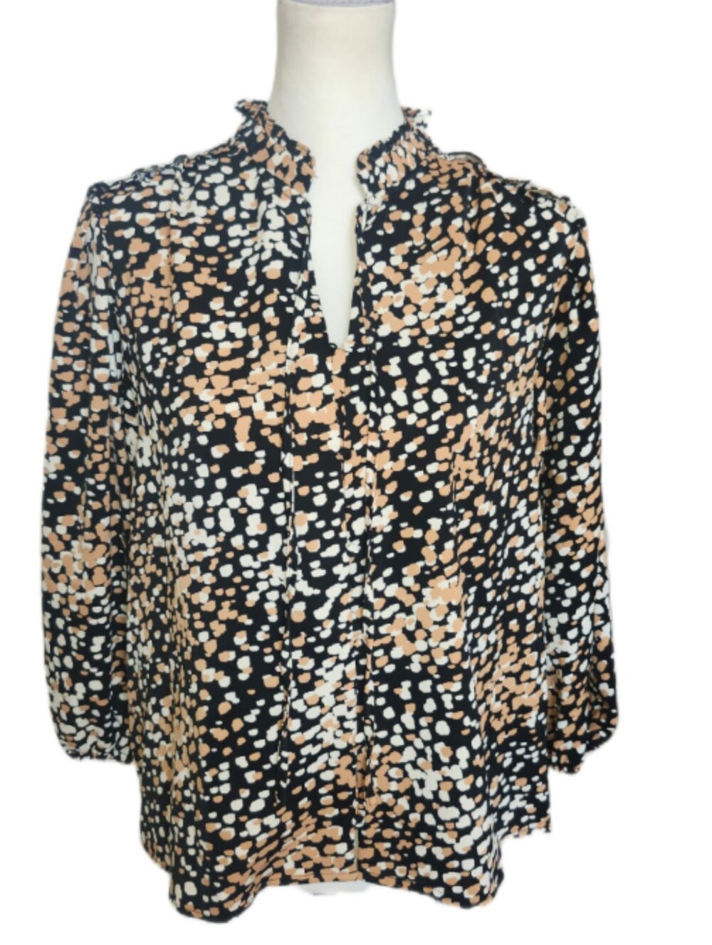 Nanette By Nanette Lepore Black Tan & White Design, Blouse, L